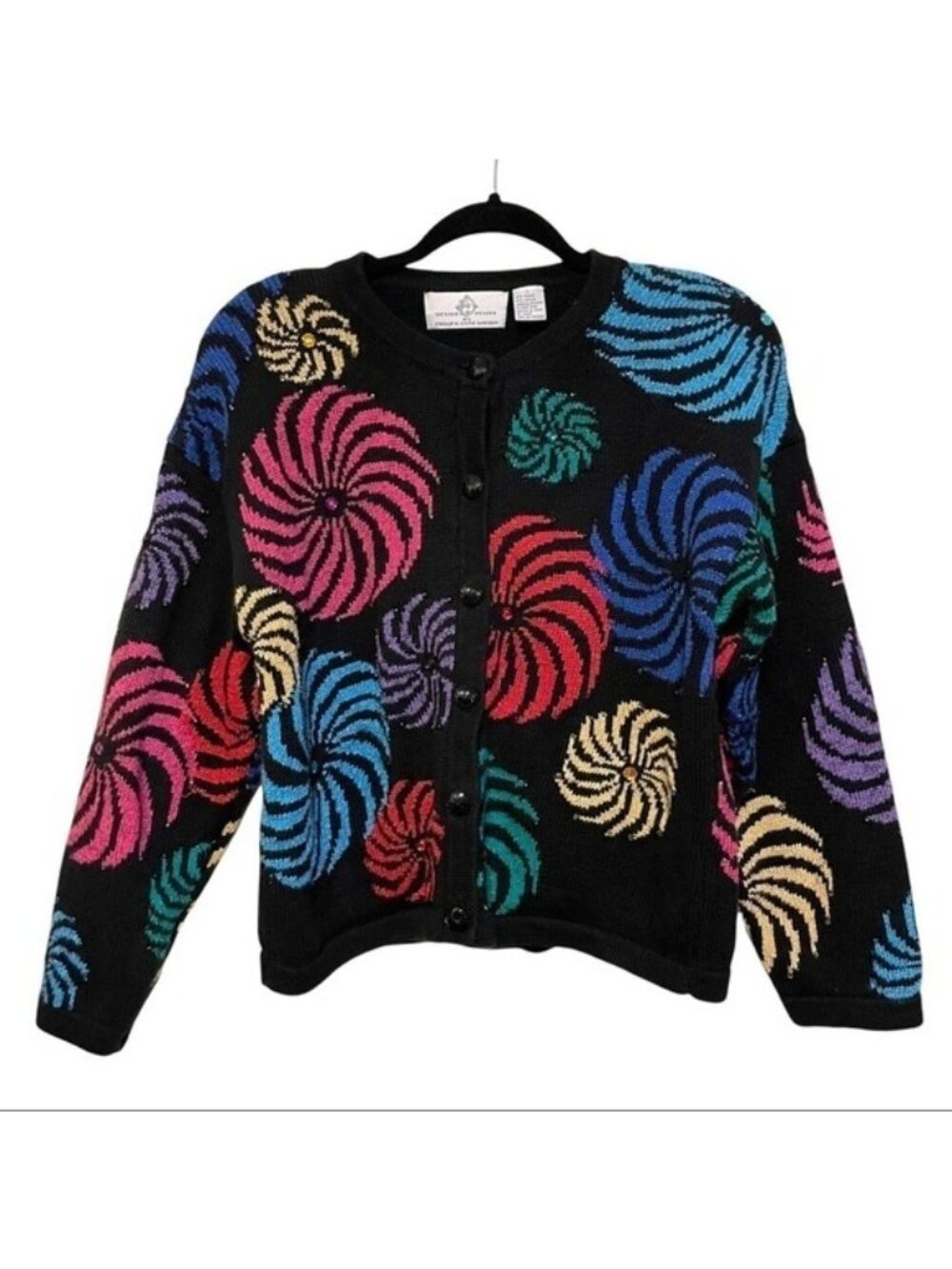 Vtg Design Options Cardigan Sweater Phillip Jane Gordon Pinkwheel Swirls Size L